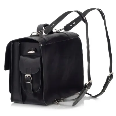 Torba i tornister skórzany vintage 2w1 czarny BR91 - 3