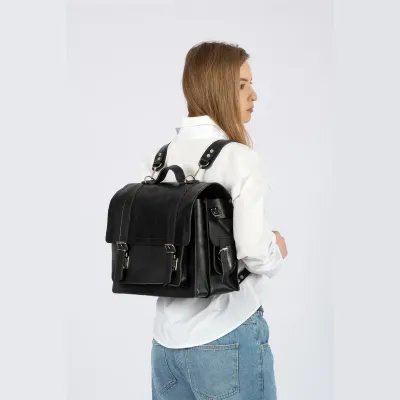 Torba i tornister skórzany vintage 2w1 czarny BR91 - 12