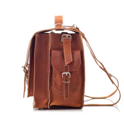 Tornister skórzany i torba vintage 2w1 brązowy BR91 - 3
