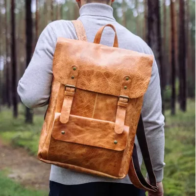 Skórzany Plecak Na Laptopa Vintage Brązowy Outlander BM91 - 2