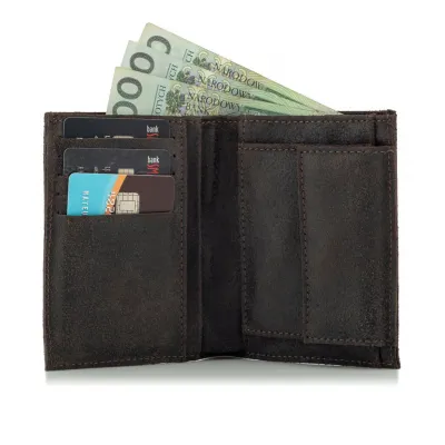 Portfel Vintage Męski Skóra Slim na Monety Ciemny Brąz CR42 - 4