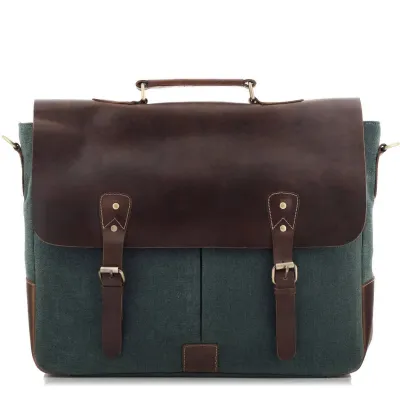 Torba Vintage Skórzano Płócienna na Laptopa 15,6 Zielona Forester BF91 - 1