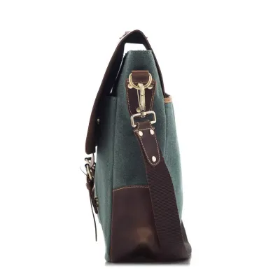 Torba Vintage Skórzano Płócienna na Laptopa 15,6 Zielona Forester BF91 - 2