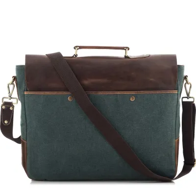 Torba Vintage Skórzano Płócienna na Laptopa 15,6 Zielona Forester BF91 - 3
