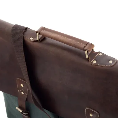 Torba Vintage Skórzano Płócienna na Laptopa 15,6 Zielona Forester BF91 - 6