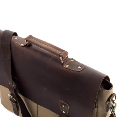 Torba Vintage Skórzano Płócienna na Laptopa 15,6 Beż Forester BF91 - 6
