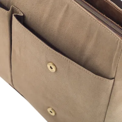 Torba Vintage Skórzano Płócienna na Laptopa 15,6 Beż Forester BF91 - 7