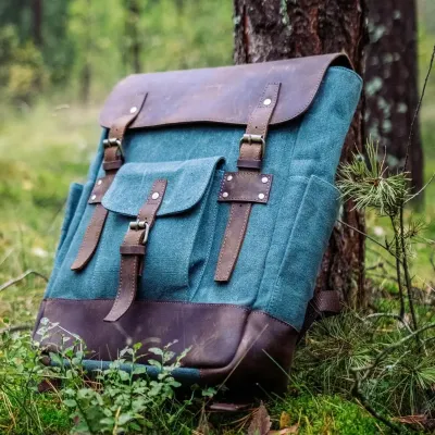 Plecak Vintage Skóra Płótno na Laptopa 15,6 Zielony Forester BF51 - 2