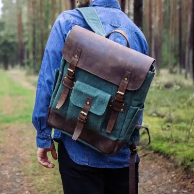Plecak Vintage Skóra Płótno na Laptopa 15,6 Zielony Forester BF51 - 3