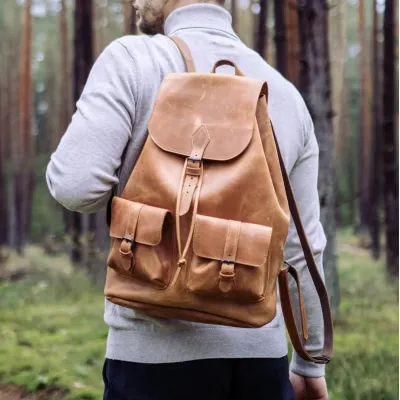 Skórzany Plecak Męski Vintage Jasnobrązowy Outlander Z72 - 2