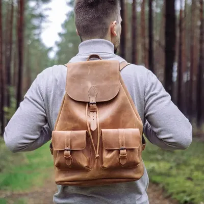 Skórzany Plecak Męski Vintage Jasnobrązowy Outlander Z72 - 4