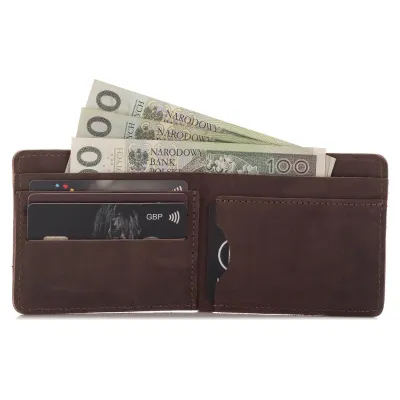 Skórzany Portfel Męski Slim Wallet Vintage Ciemnobrązowy BW05 - 5