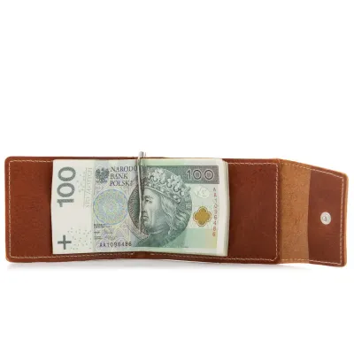 Portfel Skórzany Slim Wallet z Klipsem Banknotówka Jucht Koniak BW68 - 2