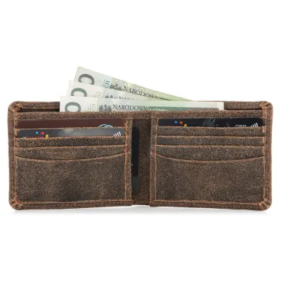 Mały Portfel Slim Wallet na Karty Zamszowy Brąz BW38 - 4