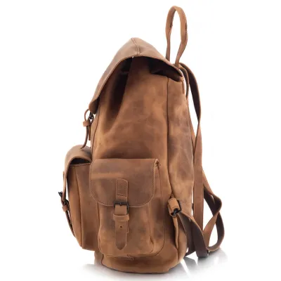 Koniakowy Plecak Skórzany Vintage z Kieszeniami Outlander BT33 - 3