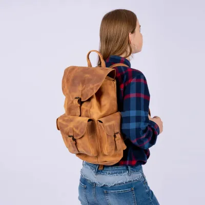 Koniakowy Plecak Skórzany Vintage z Kieszeniami Outlander BT33 - 10