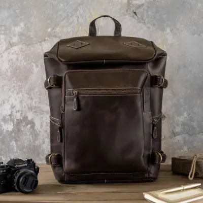 Ciemnobrązowy Plecak Skóra Naturalna Męski Na Laptopa 15" Outlander BL075 - 2