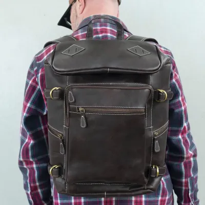 Ciemnobrązowy Plecak Skóra Naturalna Męski Na Laptopa 15" Outlander BL075 - 4