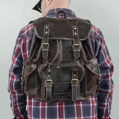 Burgund Plecak Skóra Naturalna Vintage z Klapą na Laptopa 15" Outlander BL068 - 2