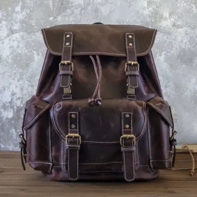 Burgund Plecak Skóra Naturalna Vintage z Klapą na Laptopa 15" Outlander BL068 - 4
