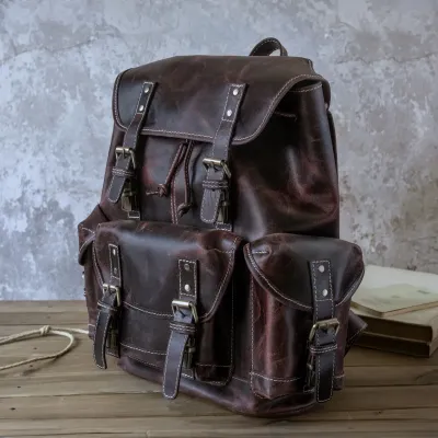 Burgund Plecak Skóra Naturalna Vintage z Klapą na Laptopa 15" Outlander BL068 - 6
