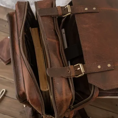 Brązowy Plecak Tornister Skóra Naturalna do Pracy na Laptopa 15" Outlander BL057 - 3