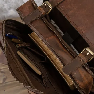 Brązowy Plecak Tornister Skóra Naturalna do Pracy na Laptopa 15" Outlander BL057 - 4