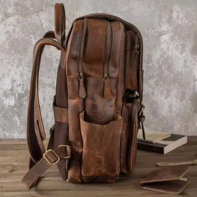 Brązowy Plecak Tornister Skóra Naturalna do Pracy na Laptopa 15" Outlander BL057 - 6