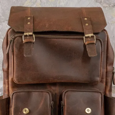 Brązowy Plecak Tornister Skóra Naturalna do Pracy na Laptopa 15" Outlander BL057 - 10