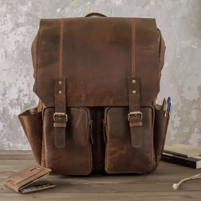 Brązowy Plecak Tornister Skóra Naturalna do Pracy na Laptopa 15" Outlander BL057 - 11