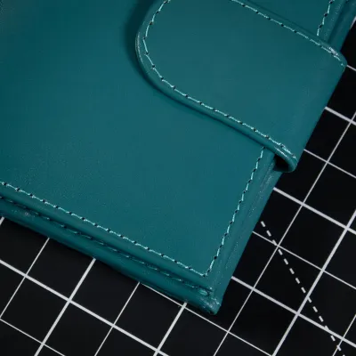 Elegancki Turkusowy Portfel Damski Mały z Portmonetką Skóra Licowa BV014 - 8