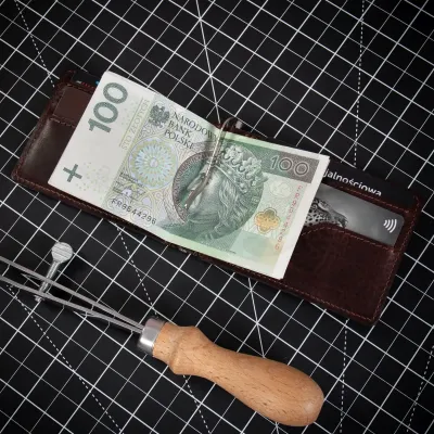 Mały Ciemny Brąz Portfel Męski z Klipsem Skóra Naturalna Juchtowa BW58 - 1