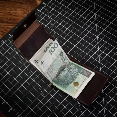 Mały Brązowy Portfel z Klipsem na Banknoty i Portmonetka Skóra Jucht BW68 - 4