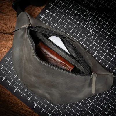 Duża Szara Nerka Męska Vintage ze Skóry Naturalnej Licowej NX19 - 2