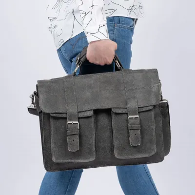 Szara Torba Vintage Męska Zamszowa Skóra Naturalna BV45 - 3