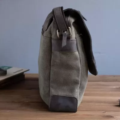 Brązowo Zielona Skóra i Płótno Torba Vintage Męska z Klapą Belveder BV17KNZ - 7