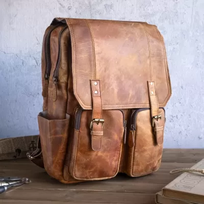 Koniakowy Plecak Tornister Skóra Buffalo do Pracy na Laptopa 15" Outlander BL058 - 3