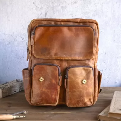 Koniakowy Plecak Tornister Skóra Buffalo do Pracy na Laptopa 15" Outlander BL058 - 6