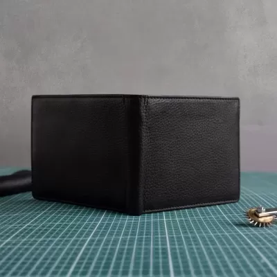 Elegancki czarny duży Portfel Męski z miękkiej Skóry Naturalnej Licowej SH-121 - 3