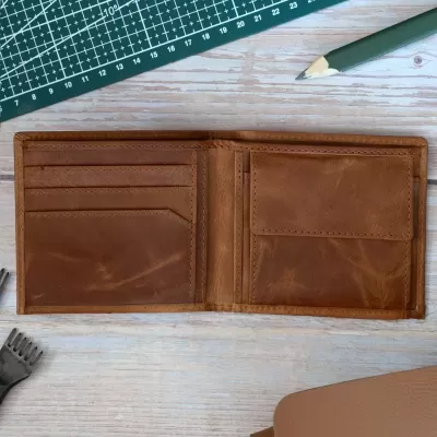 Cienki koniakowy Portfel Męski vintage Slim Wallet ze Skóry Naturalnej SH-3165 - 8
