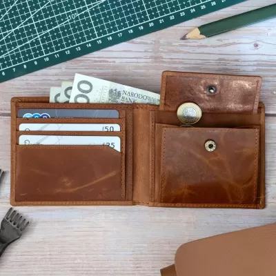 Cienki koniakowy Portfel Męski vintage Slim Wallet ze Skóry Naturalnej SH-3165 - 9