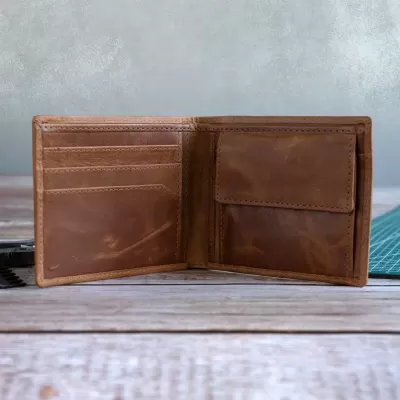 Cienki koniakowy Portfel Męski vintage Slim Wallet ze Skóry Naturalnej SH-3165 - 5