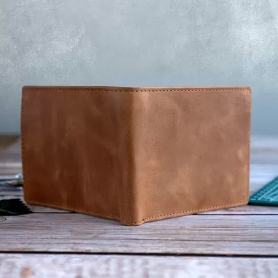 Cienki koniakowy Portfel Męski vintage Slim Wallet ze Skóry Naturalnej SH-3165 - 3