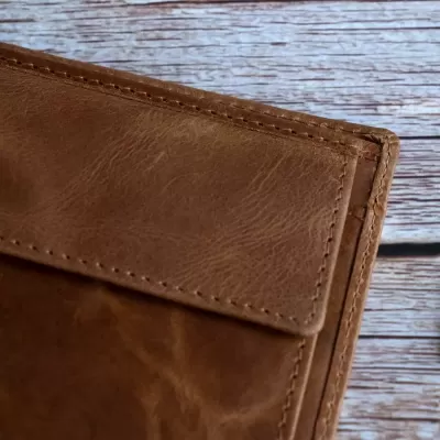 Cienki koniakowy Portfel Męski vintage Slim Wallet ze Skóry Naturalnej SH-3165 - 6