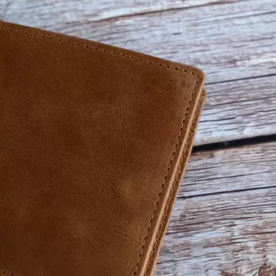 Cienki koniakowy Portfel Męski vintage Slim Wallet ze Skóry Naturalnej SH-3165 - 4