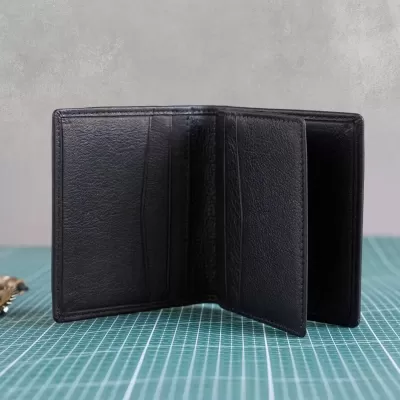 Małe czarne Eleganckie Etui męskie Skórzane na Karty Kredytowe SH-127 - 5