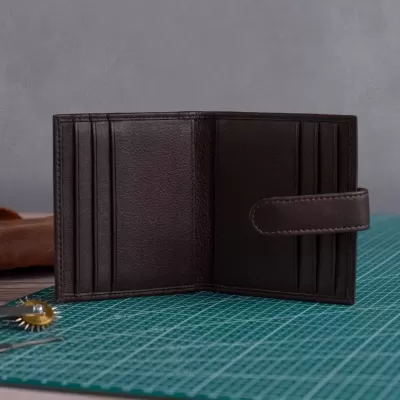 Małe Rozkładane Brązowe Etui Skórzane Męskie na Karty i Dokumenty SH-12 - 7