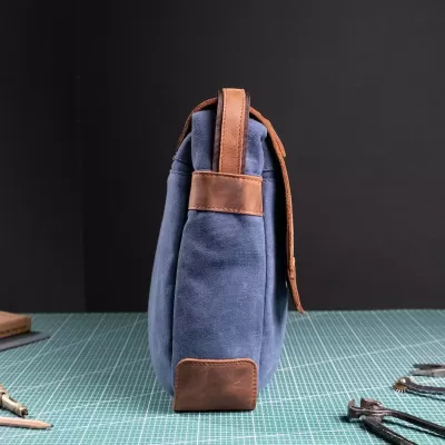 Koniakowa Skóra i Płótno Granatowe Torba Vintage Męska z Klapą Belveder BV17KNN - 4