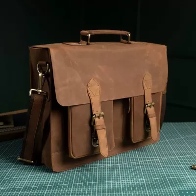 Brązowa Torba do Pracy z Klapą Skóra Naturalna Vintage Outlander BL114 - 5