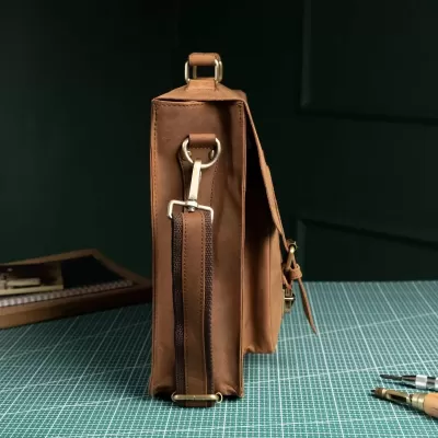 Brązowa Torba do Pracy z Klapą Skóra Naturalna Vintage Outlander BL114 - 6